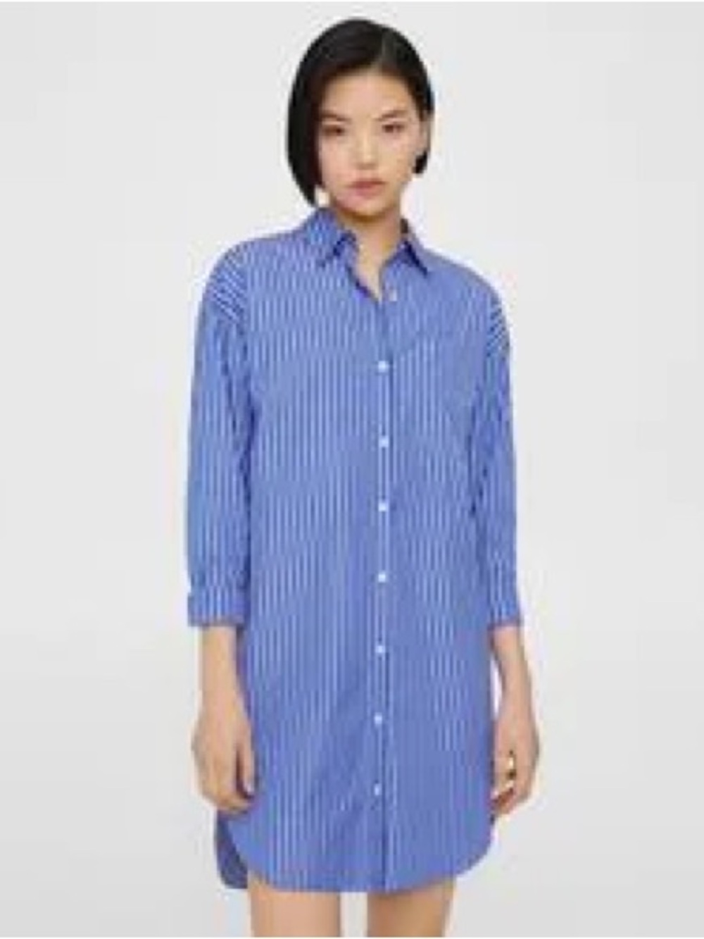 Theory Long Sleeved Oversized Downing Shirtdress in Blue/White Stripe— Womens M